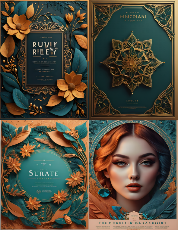 Examples of homogenized AI artwork and repetitive layouts